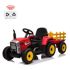 Kids 12V Battery Powered Tractor Toy, Ride-On Vehicle with Removable Trailer, Manual Gear Shift, Safety Harness, Remote Control, Horn & Lighting Design, Suitable for Toddlers Ages 3 to 8