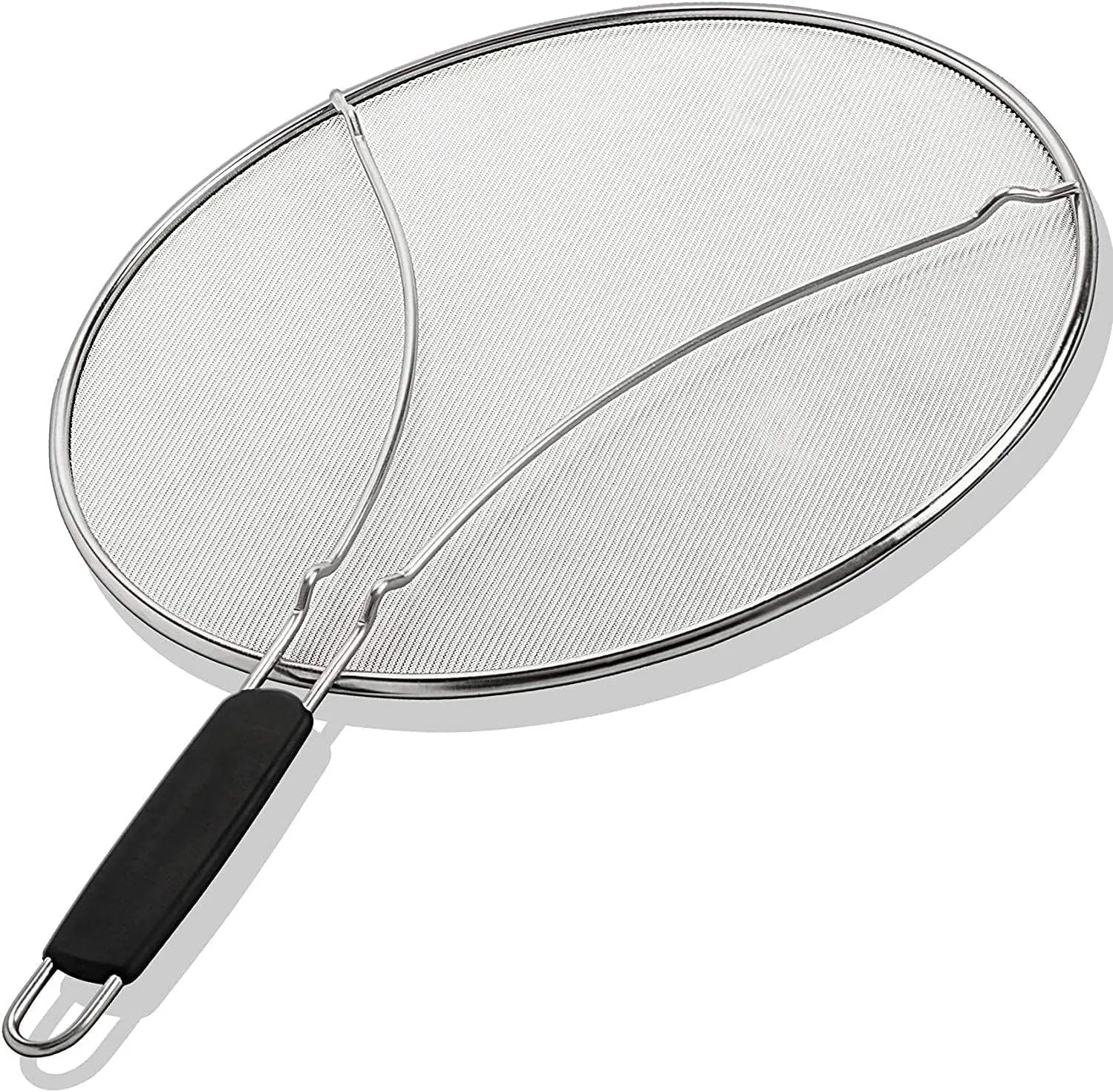 Heavy-Duty Fine Mesh Round Stainless Steel Splatter Guard with Raised Edge - 13-in (13 Cubic Inches) Cookware Screen with Handles, Compatible with Gas Stoves, Prevents Grease Splash for Frying Bacon, Keeps Kitchen Clean