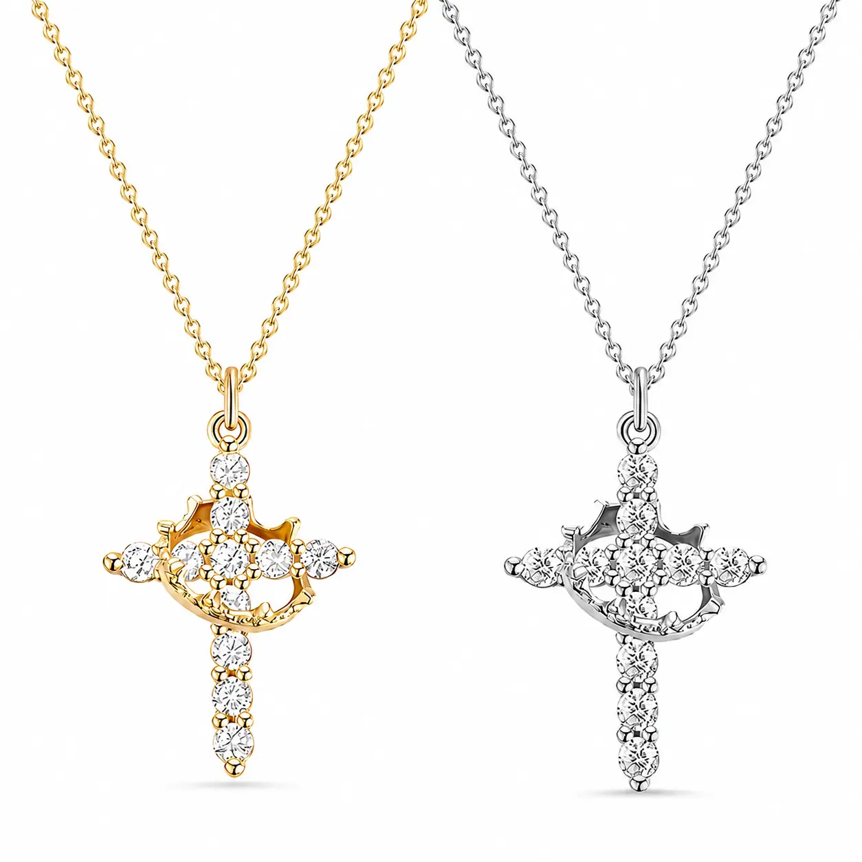 Couples Matching Necklaces Set - Cubic Zirconia Cross Crown Pendant Jewelry, Faith-Inspired Couple Gifts for Adults, Romantic Anniversary Christmas Gift for Boyfriend