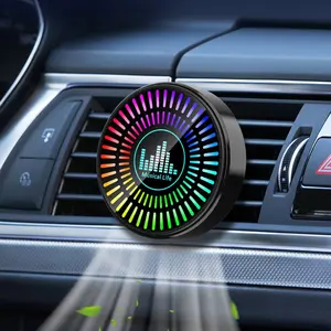 Circular RGB Sound Activated LED Atmosphere Light, Led Car Ambient Light, Car Music Rhythm Lamp, Dual Use Desktop and Car Vent Decoration