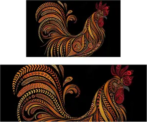 Rooster Kitchen Rugs and Mats for Floor 2 count Sets, Farmhouse Rooster Kitchen Rug, Black Chicken Kitchen Mat in Front of Sink for Standing for Country Kitchen Decor 17"X30"+17"X47"