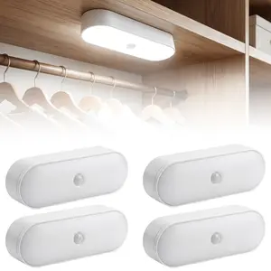 4 motion-sensing night lights, night light LED lamps, fixed and installed by magnetism, with motion-sensing activation function, providing excellent indoor lighting, suitable for kitchens and staircases. Dimensions: 5.51 x 1.69 inches tiktokshopspringglow
