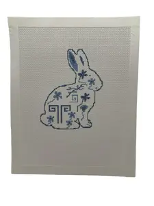 Blue and White Chinoiserie Easter Bunny Needlepoint Canvas