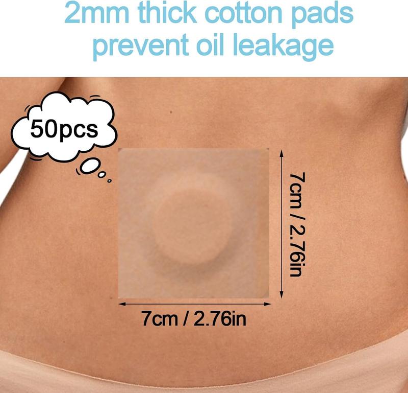 50pcs Disposable Castor Oil Pack Wrap Belly Button(Oil Not Included), Castor Oil Patches Self-Adhesive CastorOil Wrap Organic Cotton Easy to Use,Skin-Color Traditional Water Proof