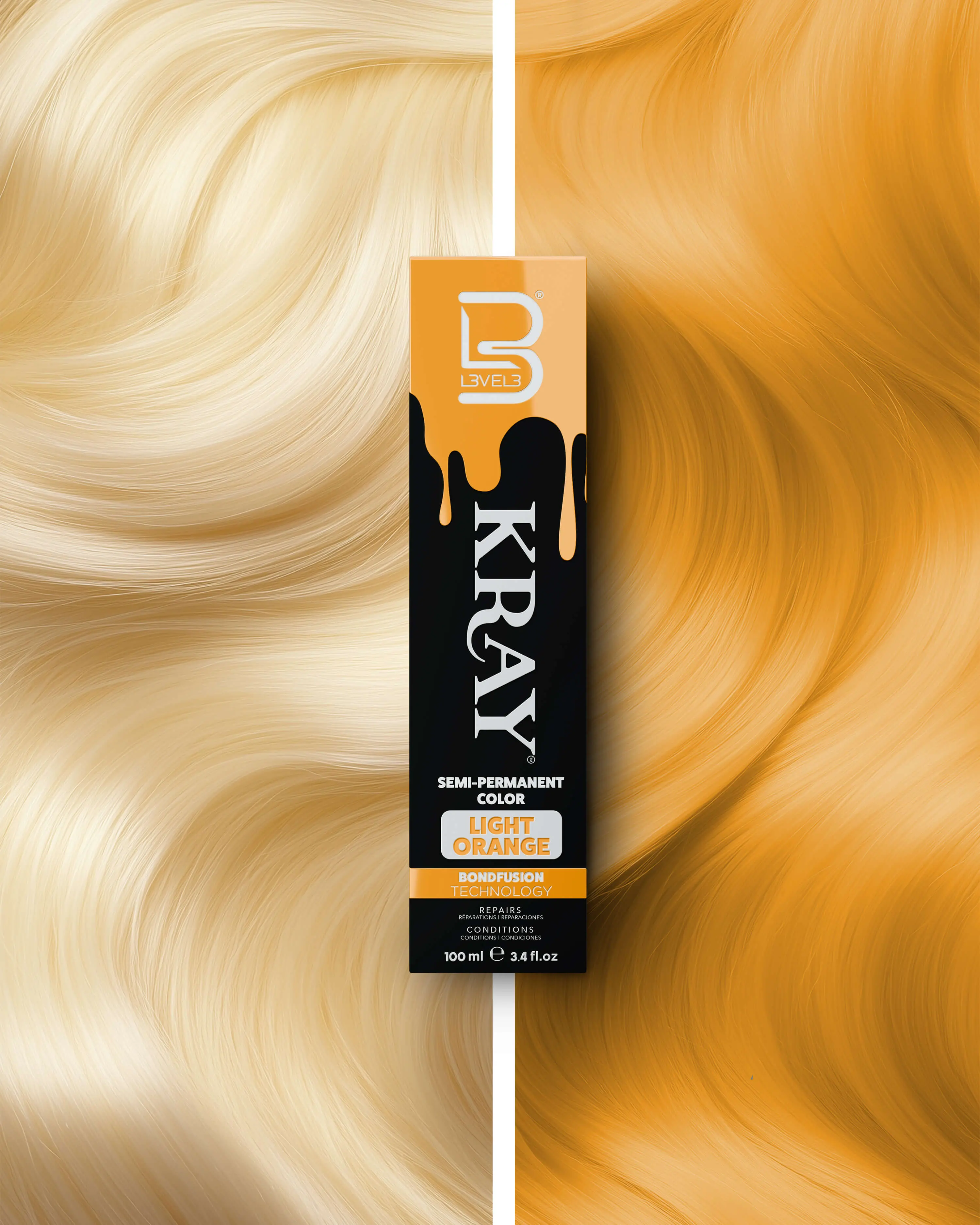 L3VEL3 KRAY Light Orange Semi Permanent Color with Aloe Vera Organic Argan Oil & Sunflower Seed Oil Nourishing  Formula