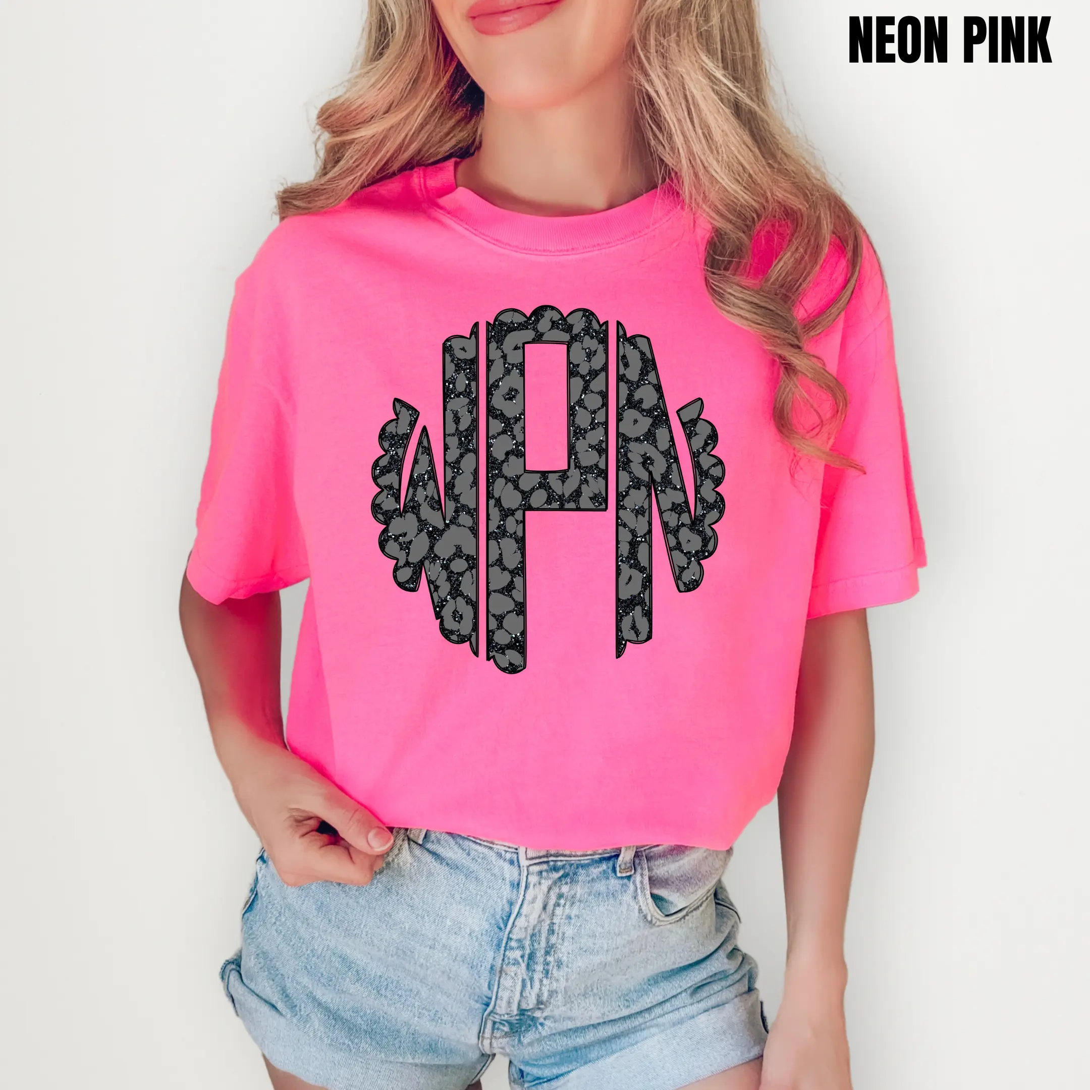 Glitter Black Leopard Monogram Comfort Colors T-Shirt 'NLB'
