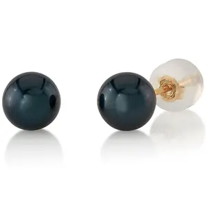 THE PEARL SOURCE 6.0-6.5mm Black Japanese Akoya Real Pearl Earrings for Women - 14k Gold Stud Earrings | Hypoallergenic Earrings with Genuine Cultured Pearls