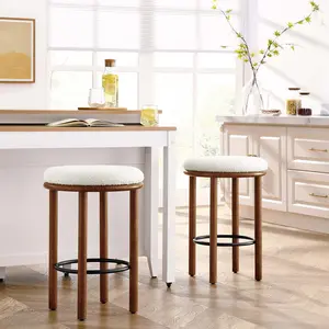 Modway Fable Boucle Fabric Counter Stools - Set of 2 in Walnut Ivory