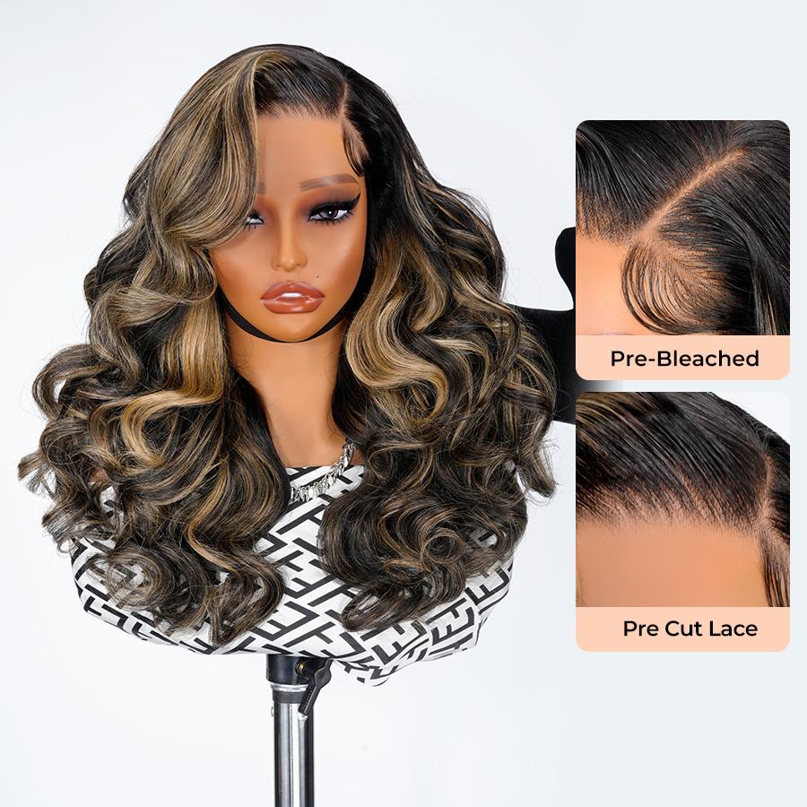 [200%Density]AliPearl Wigs Side Part Honey Blonde Balayage Highlight Wigs 13x4 Lace Front Wig Pre Styled Glueless Customized Wavy Human Hair