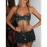 Women's Sleeveless Rhinestone-Embellished Halter Mini Dress - Light, Breathable, Sparkling Special Clothing for Carnival, Night Out, Festival Wear, Clubwear, Concert Outfits