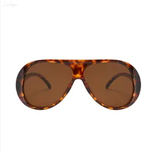 Oversized Tortoise Shell Aviator Sunglasses, UV400 Protection Retro Eyewear, Brown Tinted Sun Glasses for Women & Streetwear