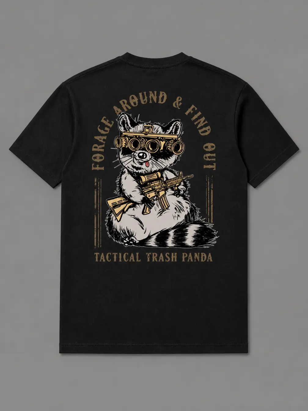 Forage Around & Find Out Tactical Trash Panda T-Shirt Funny Raccoon Gun Shirt Tactical Humor Meme Tee Night Vision Animal Graphic Streetwear Gift for Men Tactical Lifestyle Apparel