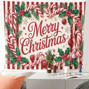 1pc Christmas Candy Cane Wall Tapestry Ideal for Art Mural Studio Home Office Apartment Ceiling Decor Large Fabric Poster for Holiday Home Aesthetic