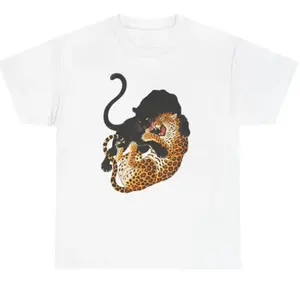Women's Short-Sleeve Classic Crewneck Tee, Black Panther & Leopard Fighting Graphic, Casual Essential Style, Lightweight Smooth Fabric, Flattering Fit