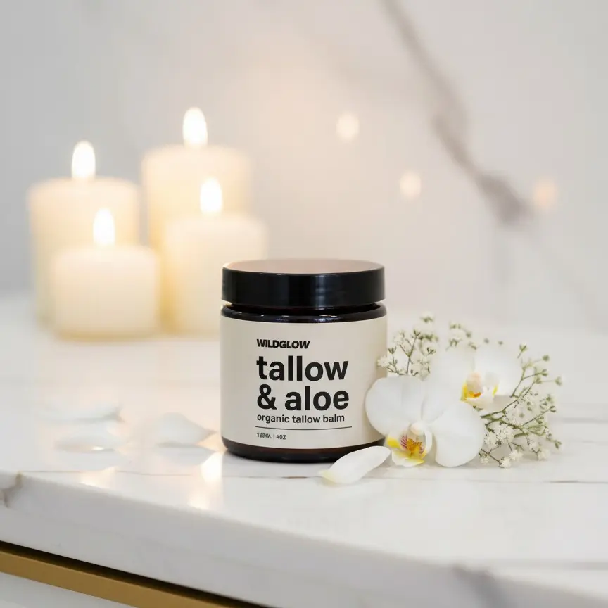 Wildglow Tallow & Aloe Organic Tallow Balm - 2 Oz, Moisturizing Cream for Dry & Sensitive Skin, Handmade All-Natural Moisturizer with Grass-Fed Beef Tallow & Aloe Vera