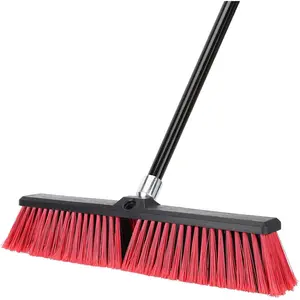 18 inches Push Broom Outdoor Garden Broom with 63" Long Handle for Deck Driveway Garage Yard Patio Concrete Floor Cleaning(Red)