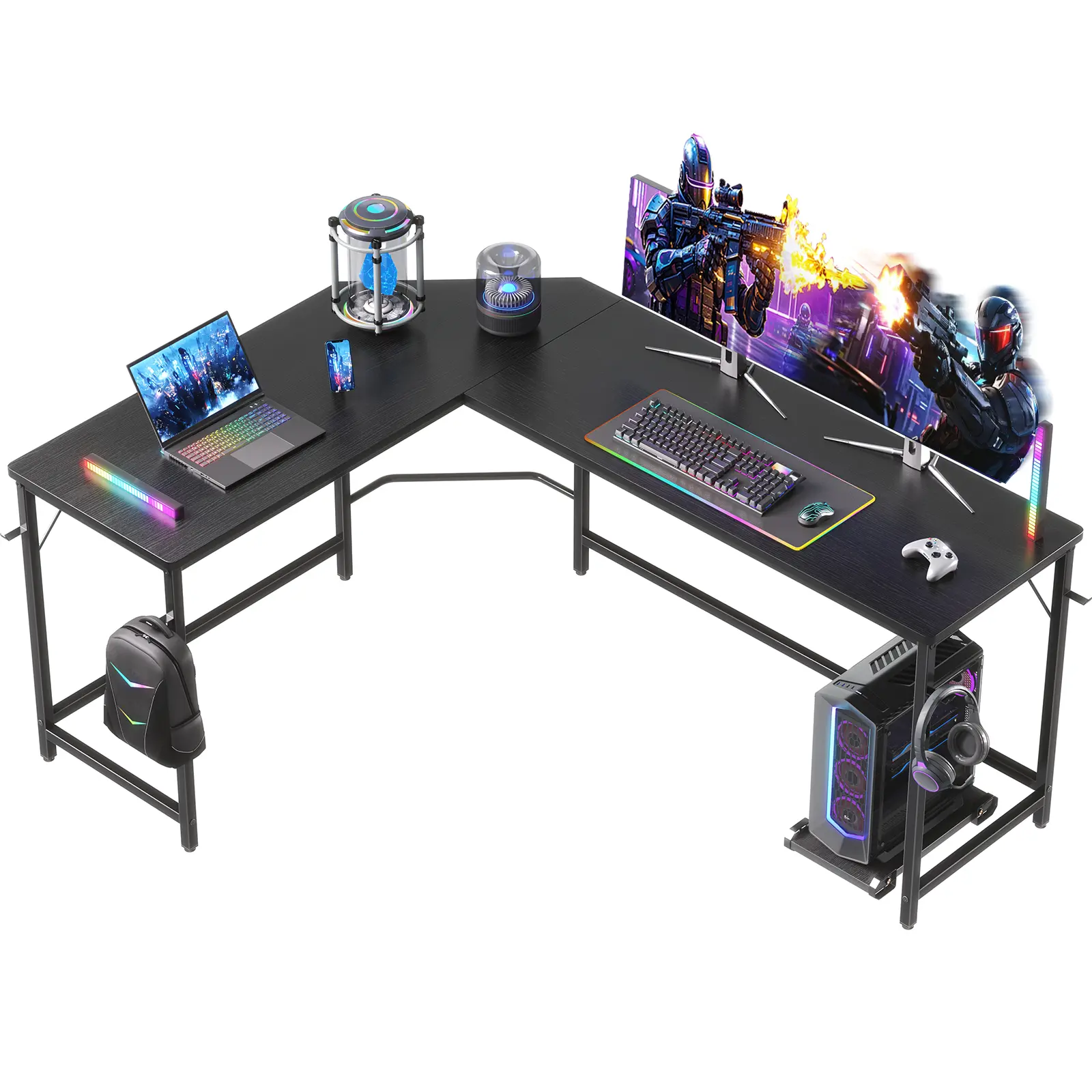 Sweetcrispy L-Shaped Office Gaming Computer Desk with PC Tower Stand - 29-Inch Height Modern Office Furniture, Ergonomic Dual-Surface Workspace, Easy-to-Clean, Flexible Under-Desk Storage, Dual Monitor Gaming Setup Command Center for WFH Users, Office Gam