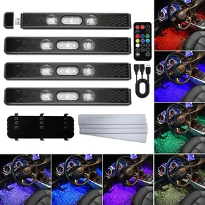 Car Interior Lights LED Wireless RGB USB Automotive Neon Accent Light Kits Inside Starlight Remote Control Music Sound Sync Strip Rechargeable 12V Pack of 4
