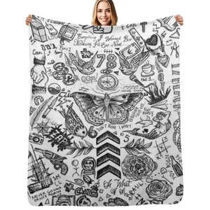 One Direction Tattoo Inspired Blanket Ultra Soft Flannel Cozy Warm Bedroom Couch Sofa Throw Decor Decorative Throw Perfect Birthday Gift Christmas Gift for Directioners Adults Must Have Trendy Aesthetic Fan Memorabilia Style