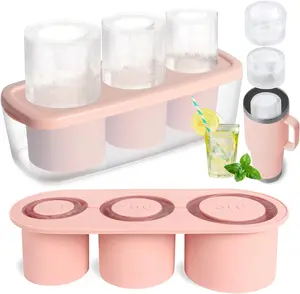 Ice Cube Tray for 40Oz Tumbler, 3 Pcs Silicone Hollow Cylinder Ice Mold with Lid and Bin for Freezer, Ice Drink, Juice, Whiskey, Cocktail, Compatible with 40Oz Tumbler