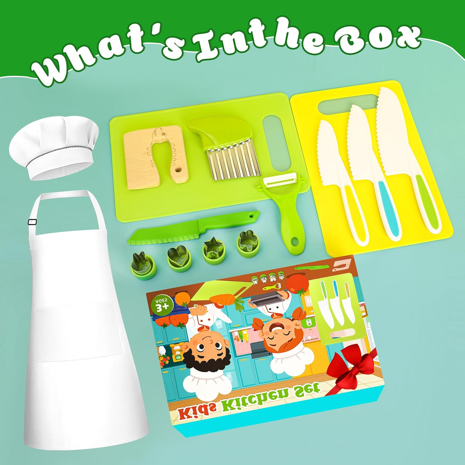 15-Piece Kids Cooking Set – Safe Real Cooking Tools for Toddlers & Children, Montessori Kitchen Toys, Kids Cutting & Cooking Set for Learning, Fun, Easter Gift