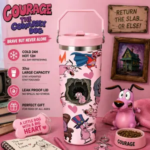 1 Pc 30oz Courage The Cowardly Dog Cartoon Insulated Mug, Double Wall, Leak-Proof Lid, Hot Drinks Stay Warm 12H, Cold Drinks Stay Cold 24H, Perfect Fan Gift, Stylish & Durable, Ideal for Daily Use, Office, Gym, Travel, Outdoor Activities