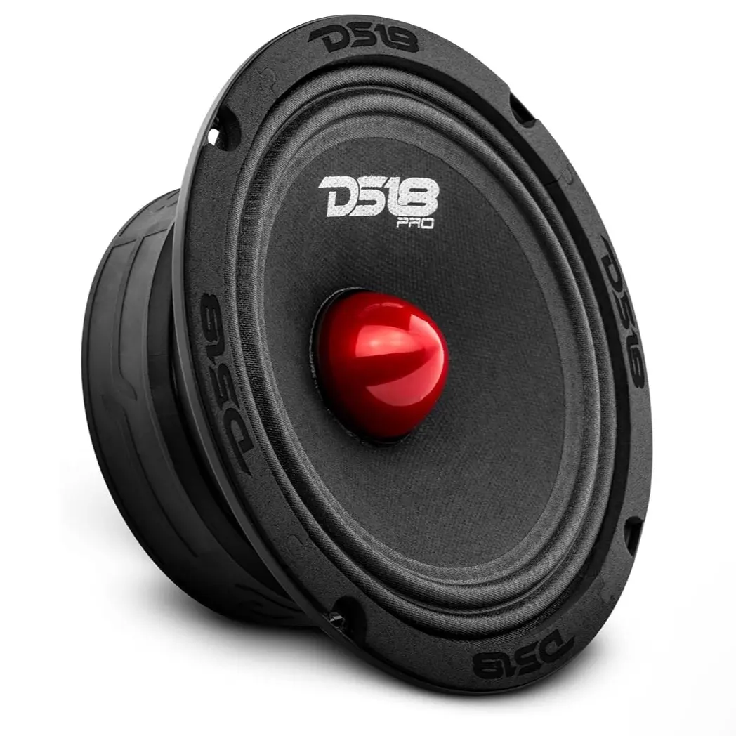 DS18 Pro-GM6.4B Midrange Loudspeaker 6.5" Red Aluminum Bullet 480W Max, 4Ohms, 1.5" Kapton VC Premium Quality Audio Door Speakers for Car or Truck Stereo Sound System