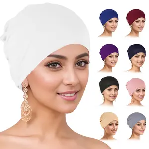 9-Pack Milk Silk Turban Cap – Solid Color Two-Piece Head Wrap, Soft Stretchy Underscarf, Breathable Slip-On Hijab Liner for Women, Daily Essential