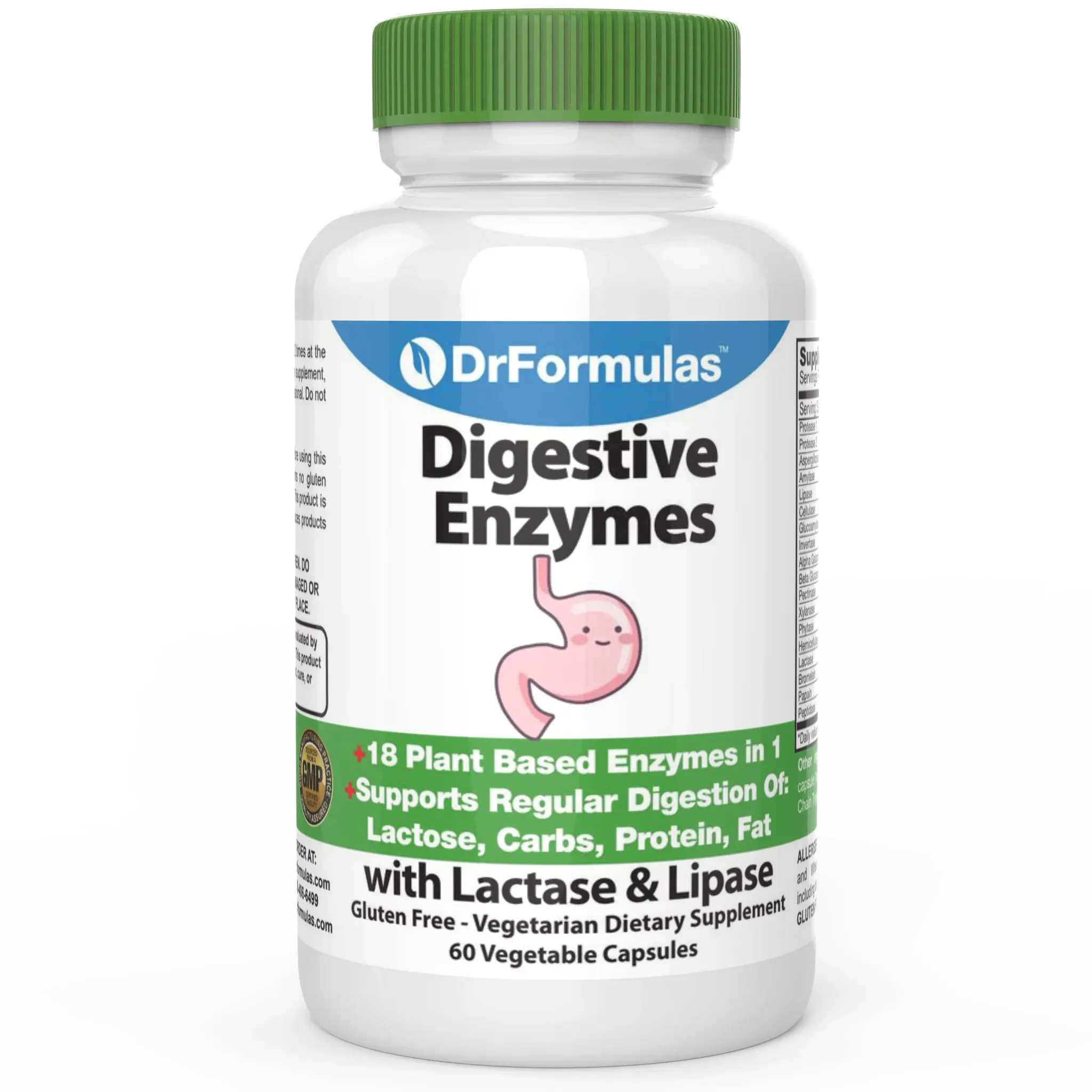 DrFormulas Digestive Enzymes Supplement with 18 Plant Based Enzymes for Gas Relief & Bloating Support 60 Capsules US Made Natural Healthcare Dietary Edible Digestion Vitamin