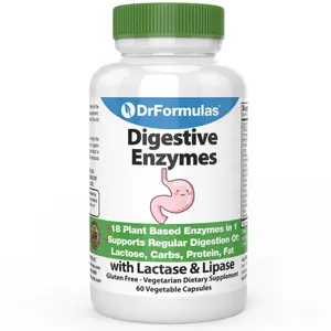 DrFormulas Digestive Enzymes Supplement with 18 Plant Based Enzymes for Gas Relief & Bloating Support 60 Capsules US Made Natural Healthcare Dietary Edible Digestion Vitamin