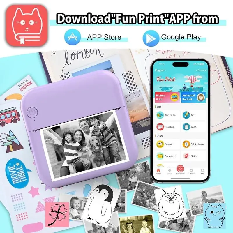 Portable Mini Sticker Printer - Inkless Thermal Bluetooth Pocket Printer for iOS Android Notes Photo Portable Mini Sticker Printer - Inkless Thermal Bluetooth Pocket Printer for iOS Android Notes Photo