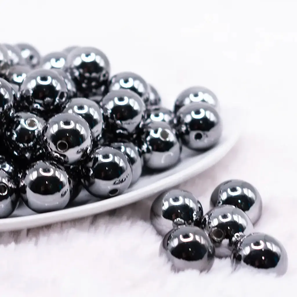 16mm Black Reflective Acrylic Bubblegum Beads