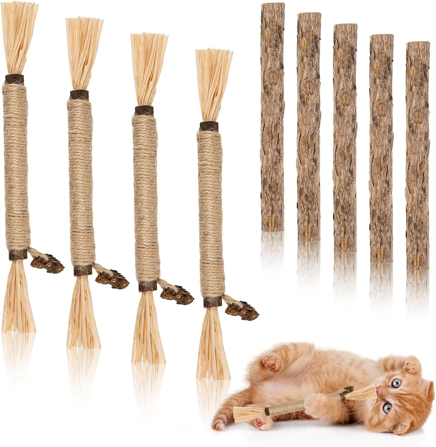 9-Pack Natural Silvervine Matatabi Cat Dental Chew Sticks - Oral Care Teeth Cleaning Grooming Supplies for Indoor Cats
