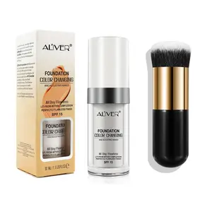 Aliver Color-Changing Foundation Liquid 30ML + Brush, Skin-Adjusting Spf15, Velvet Texture, Long-Lasting Natural Look, No Flakiness, Cosmetic Use