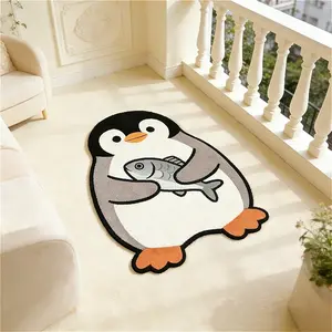 Creative penguin hugging fish shape living room sofa carpet cartoon cute bedroom decoration bedside carpet ins style cloakroom dresser carpet fluffy soft reading area play area plush carpet washable entrance anti-slip floor mat