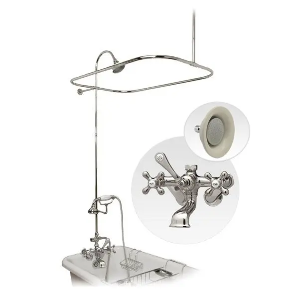 60 Inch Clawfoot Tub Wall Mount Shower Enclosure with Faucet and Sunflower Shower Head in Chrome