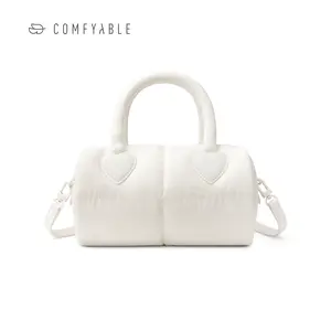 Comfyable Small Puffy Quilted Crossbody Bag, Cute Heart Design, Soft Mini Bag with Adjustable Strap and Handles, Love Present for Girls