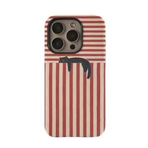 Black Cat Red Stripes iPhone Case for iPhone Air 17 16 15 14 13 12 11 Pro Max 16e 15 14 Plus Mini iPhone X XS XR SE Tough/Soft iPhone Cover