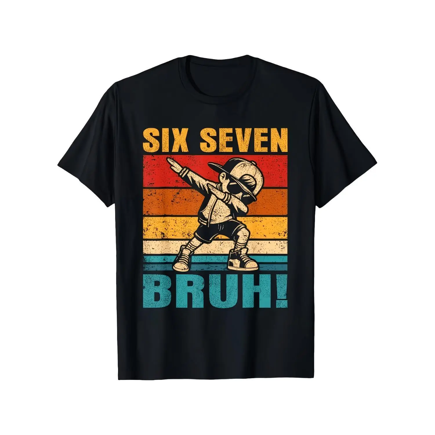 Fun Six Seven Bruh T-Shirt for Boys and Girls, "67" Number Design with Dab Dance Pose, Casual Round Neck Tee Comfortable for All Seasons, Trendy Gift for Youth "67" Graphic and Bruh Text, Spring/Summer Vacation Wear