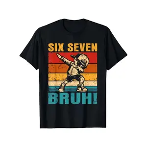Fun Six Seven Bruh T-Shirt for Boys and Girls, "67" Number Design with Dab Dance Pose, Casual Round Neck Tee Comfortable for All Seasons, Trendy Gift for Youth "67" Graphic and Bruh Text, Spring/Summer Vacation Wear