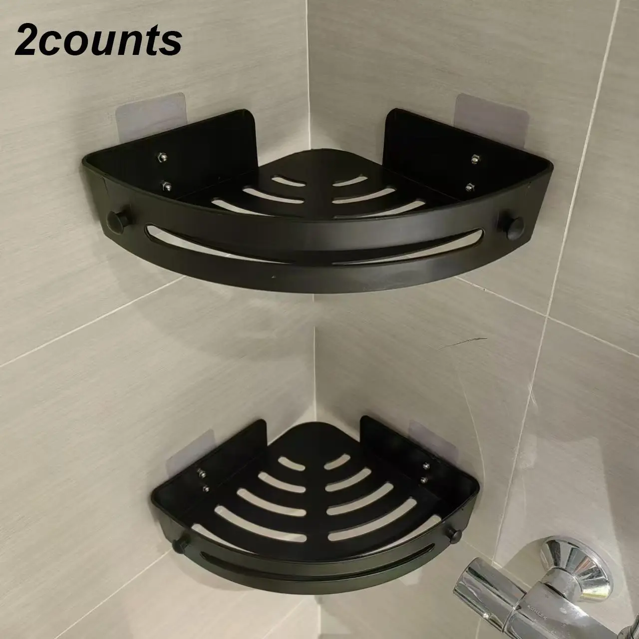 Wall Mounted Shower Storage Rack, 2 Counts Triangular Shower Corner Shelf, Shower Organizer Set, Corner Shower Caddy, Bathroom Accessories, Bathroom Supplies, Bathroom Shower Organizers