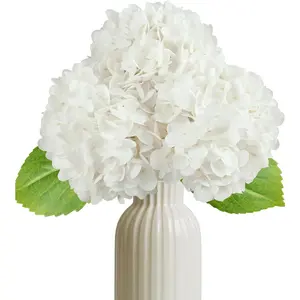 3Pcs Real Touch White Hydrangea Artificial Flowers - 16.7" 3D Latex Creamy White Faux Hydrangeas with 7.1" Large Head for Wedding Centerpieces, Vase Decor
