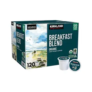 Kirkland Signature Breakfast Blend Organic Light Roast Coffee K-cup Pods 120 Count for Keurig Machines