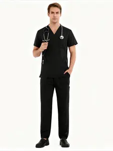 2Pcs Comfortable Mens Scrubs Set Durable Essential Workwear Breathable M-edical Uniforms For Healthcare Professionals Menswear