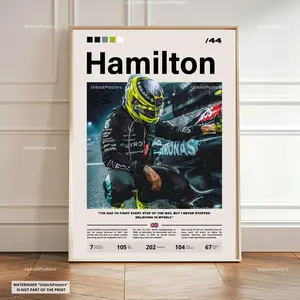 [Racing Gear - Sale Up To 40%] [No Frame] Lewis Hamilton Poster, Seven-Time World Champion Mercedes F1 Wall Art, Motorsport Legacy Decor, Gift for Formula 1 Legends Collectors
