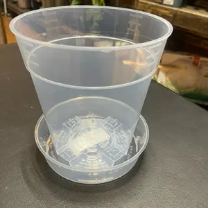 Gallon 6 Inch Clear Plastic Plant Pot with Drainage Holes Interlocking Detachable Tray Deep Saucer Durable BPA Free Transparent Design Raised Base for Airflow Set of 12 92 X B 6