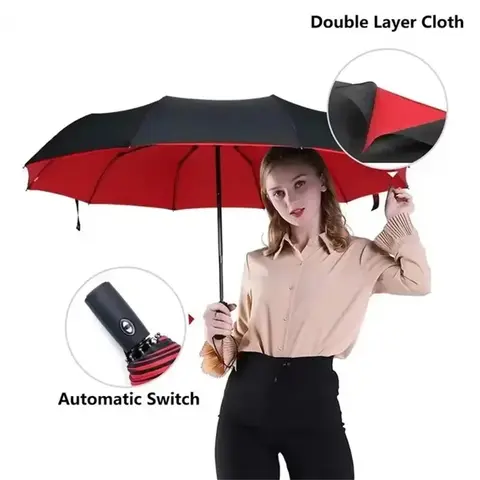 Double Layer Folding Automatic Windproof Sun Parasol - 10-Rib All Seasons Rain & UV Blocking Umbrella for Men & Women (Home Supplies), Windproof Umbrella