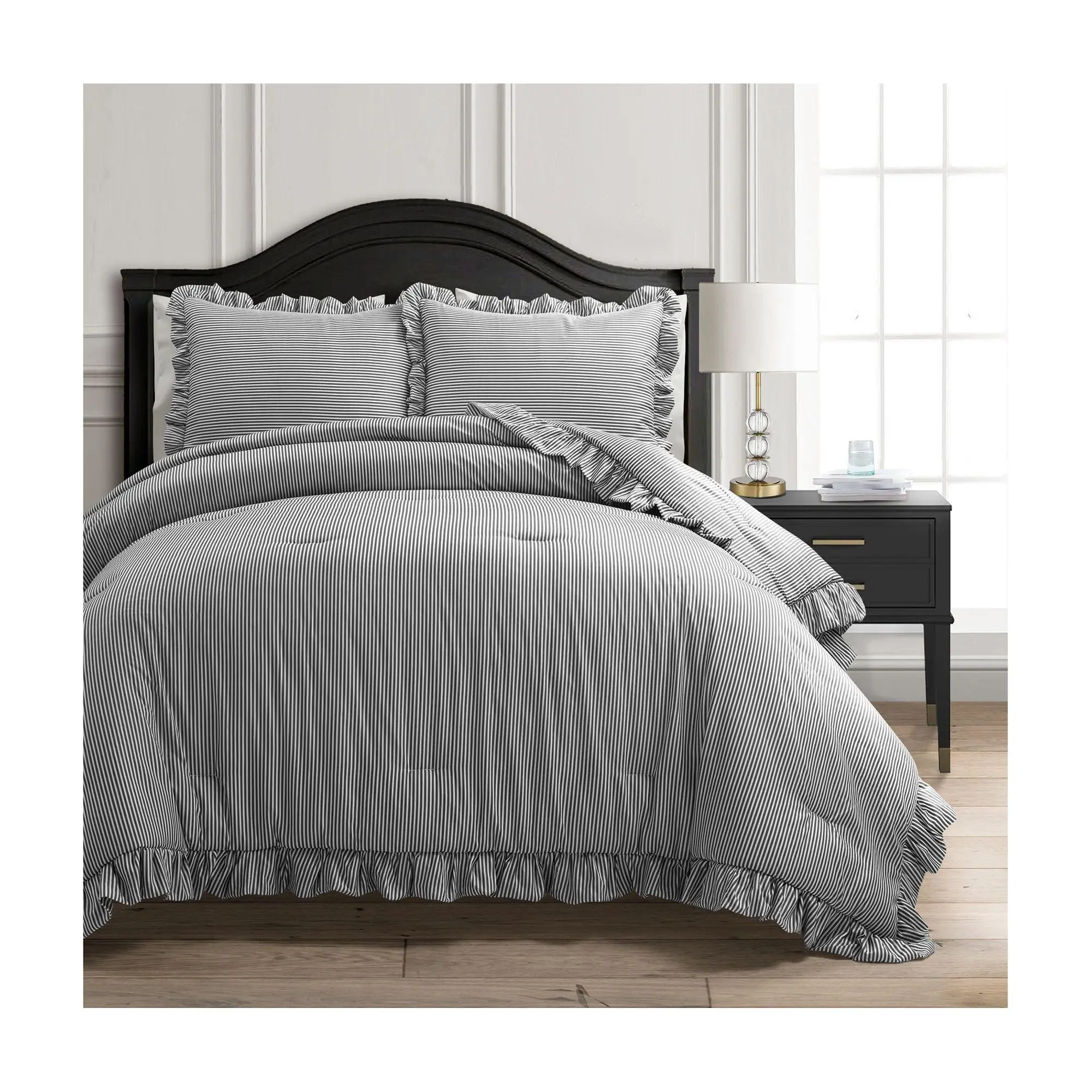 Lush Decor Reyna Stripe Ruffle Soft Comforter 3c F/Q Lush Decor Reyna Stripe Ruffle Soft Comforter 3c F/Q