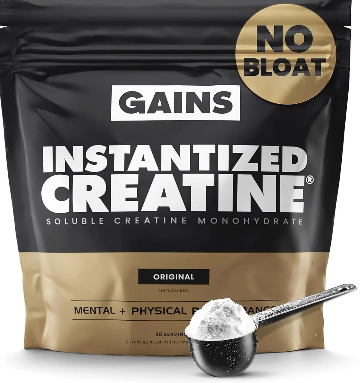 Gains in Bulk Instantized Creatine Monohydrate for Men & Women, Soluble Creatine Powder, Supports Muscle Building, Strength and Performance, Bodybuilding Supplements, Unflavored, 30 Servings