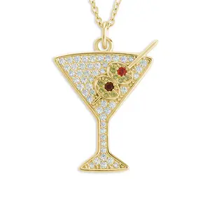 Pave CZ Martini Pendant Necklace